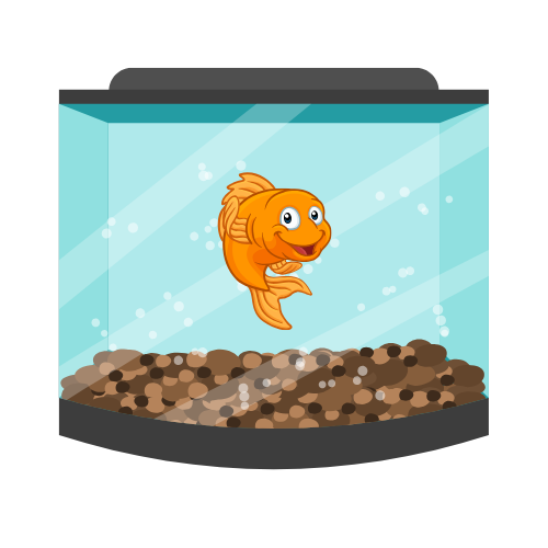 Nano Tank World logo - drawing of a fish in a nano tank smiling at the camera